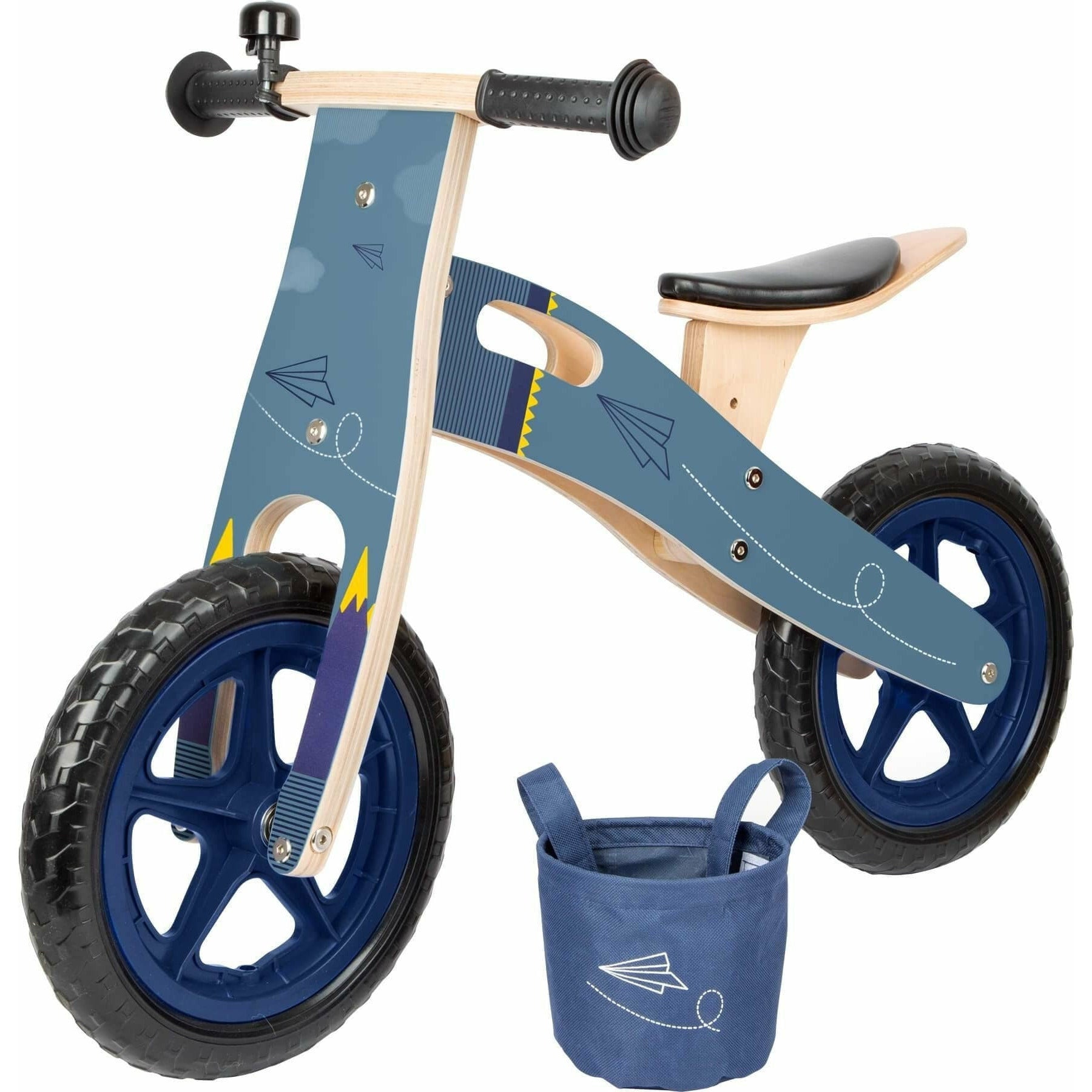 Personalisiertes Laufrad Blau,(Name incl.) Kinder Rad, Holz Laufrad, Roller für Kinder Kinderspielzeug Tragegurt