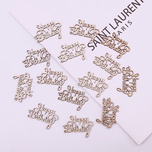 Wood sprinkle Happy Birthday 46-32 mm mm 15pcs set, birthday Happy Birthday decorations, heart confetti, table decorations,