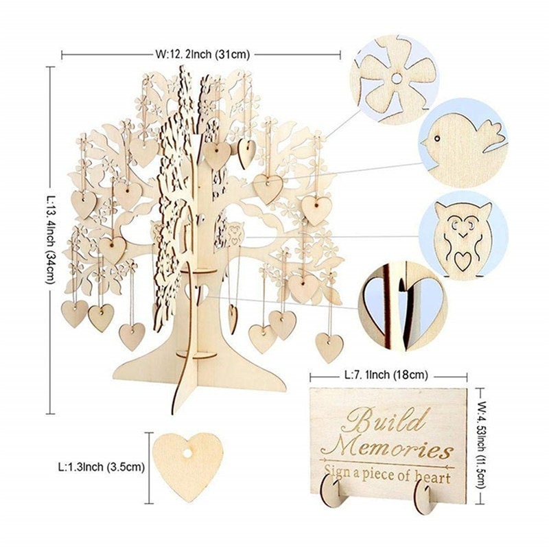Personalisierter Hochzeitsbaum Gäste Baum Deko Hochzeit Gästebuch Holz Baum  40-60-80 Schilder je nach Ausführung Hochzeit Herzen