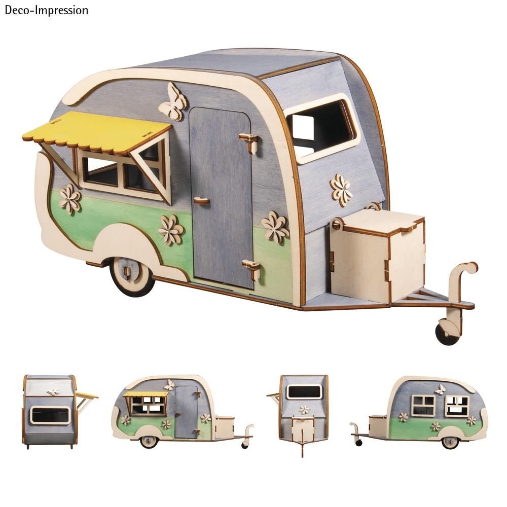 Wohnwagen Bausatz Deko Bastle Wohnwagen zum anmalen Holz Wohnwagen Kinderspielzeug Maße des Wohnwagens: 36x18x15cm