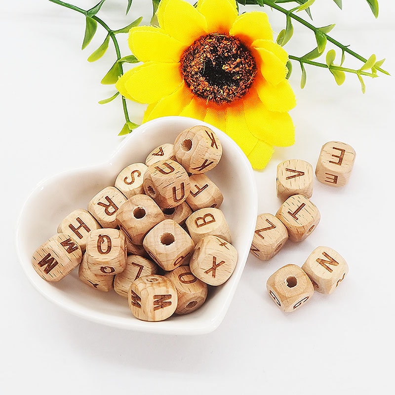 Holzbuchstaben 12mm gelasert A-Z Großbuchstaben Schnuller Ketten  Perlen Ketten