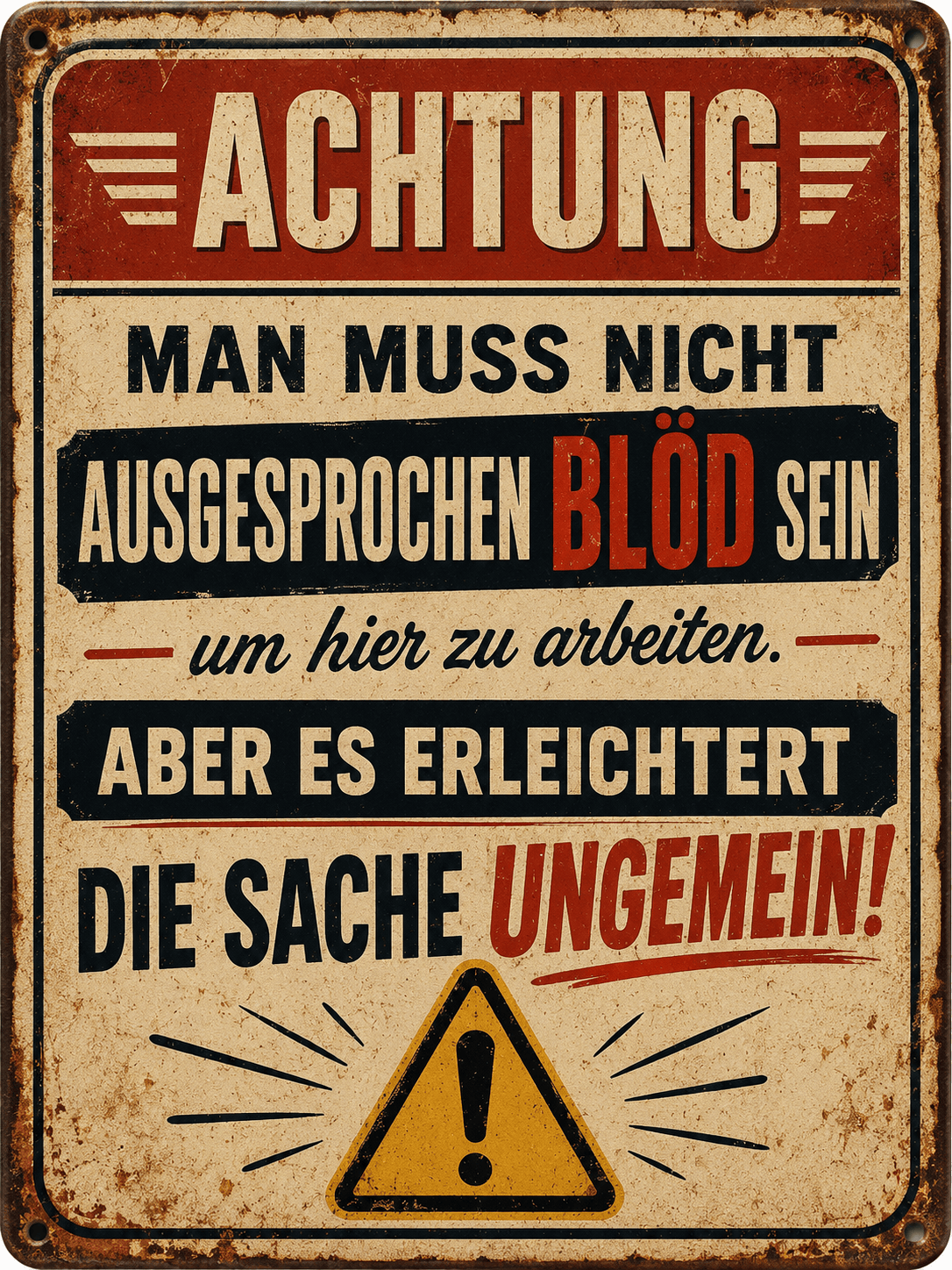Spielezug-Opa Retroschild Retro Sprüche Schild Man muss nicht ausgesprochen Blöd sein um hier zu arbeiten