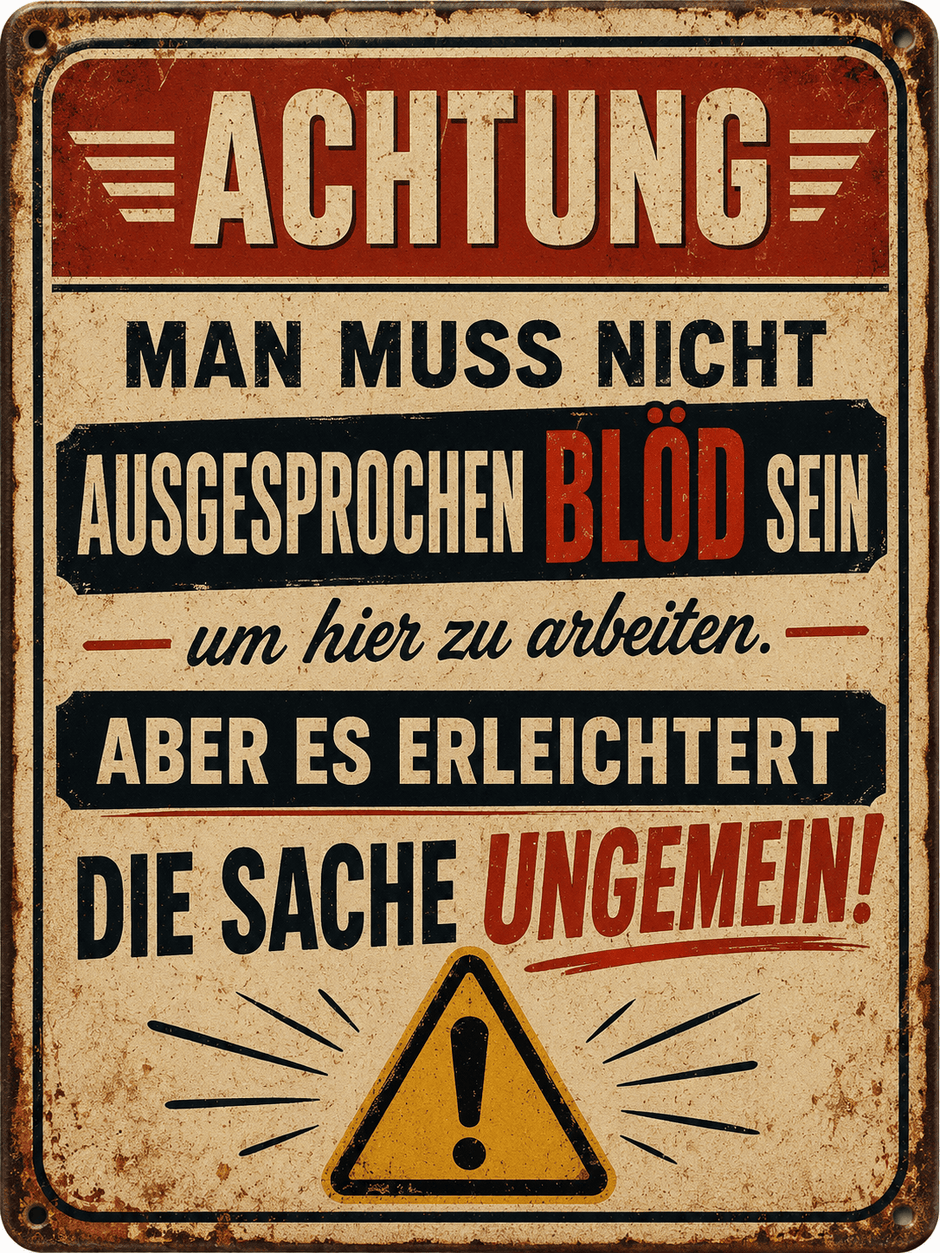 Spielezug-Opa Retroschild Retro Sprüche Schild Man muss nicht ausgesprochen Blöd sein um hier zu arbeiten
