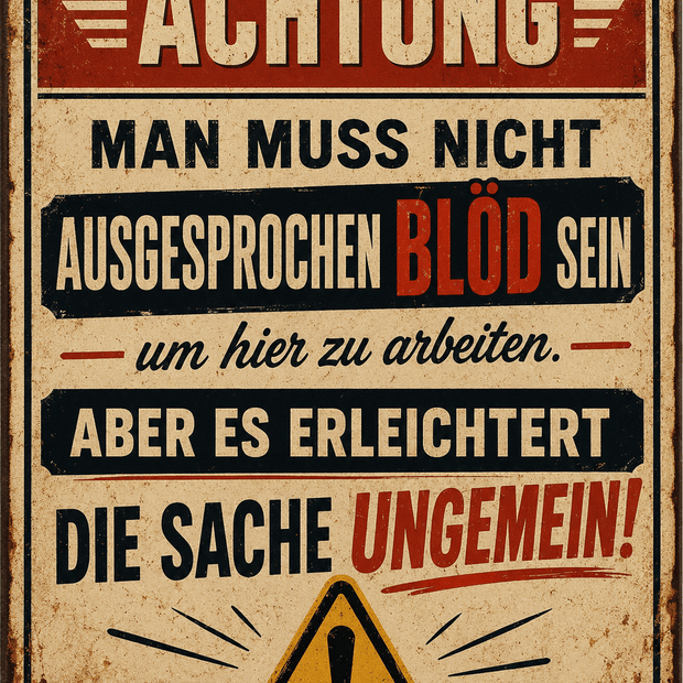 Spielezug-Opa Retroschild Retro Sprüche Schild Man muss nicht ausgesprochen Blöd sein um hier zu arbeiten