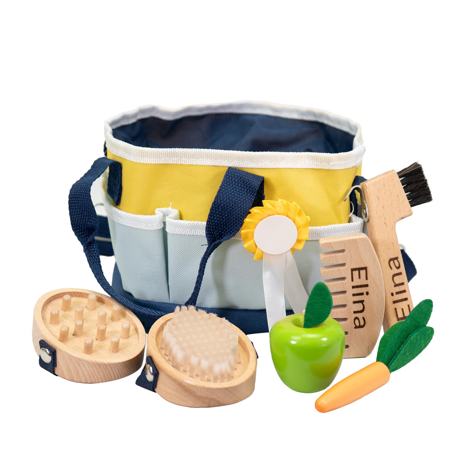 Personalisierbare  Pferdepflege-Set mit Tasche ab 3 Jahren Kinderspielzeug Pferd Zubehör Name steht dann auf dem Kamm