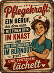 Spielezug-Opa Retroschild Retro Sprüche Ein Beruf, bei dem man mit einem Bein im Knast und mit dem anderen im Burnout steht – und trotzdem lächelt