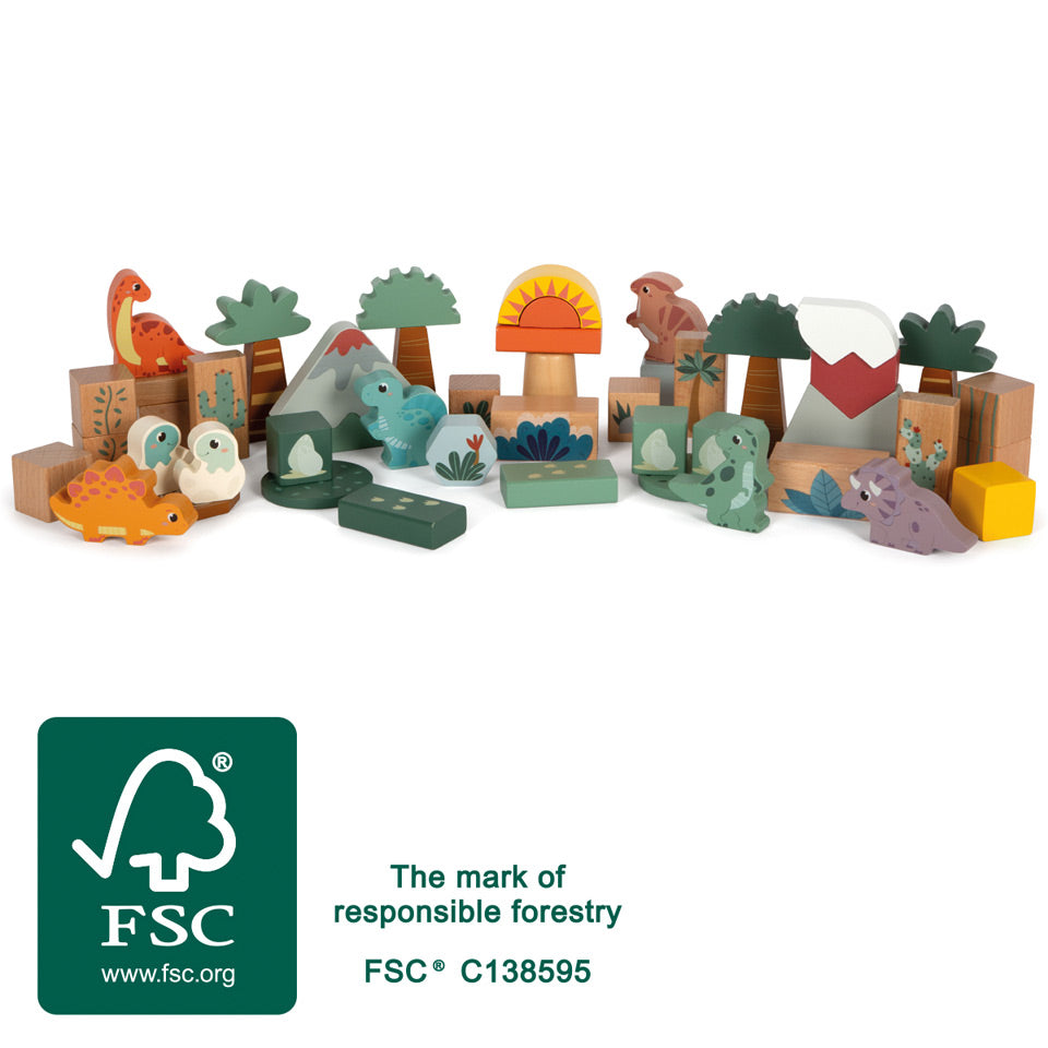 small foot Holzbausteine Dino Kinderspielzeug Holz ab 12 Monaten