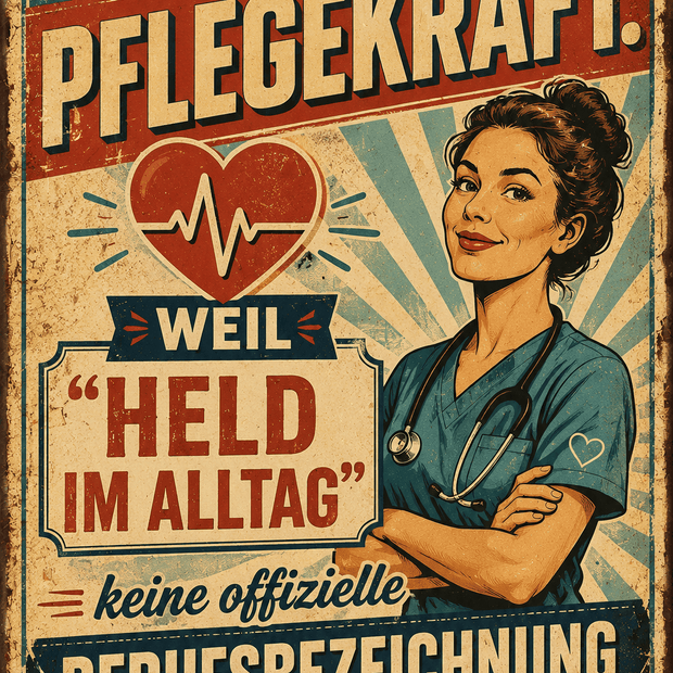Spielezug-Opa Retroschild Retro Sprüche Schild 200x300mm Ich bin Pflegekraft. Weil „Held im Alltag“
