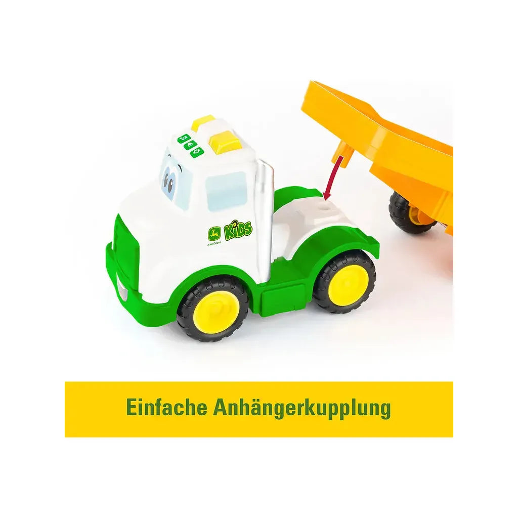 Tomy Holzspielzeug Traktor John Deere Transporter-Set mit Licht & Sound – Spielzeugtraktor ab 18 Monaten
