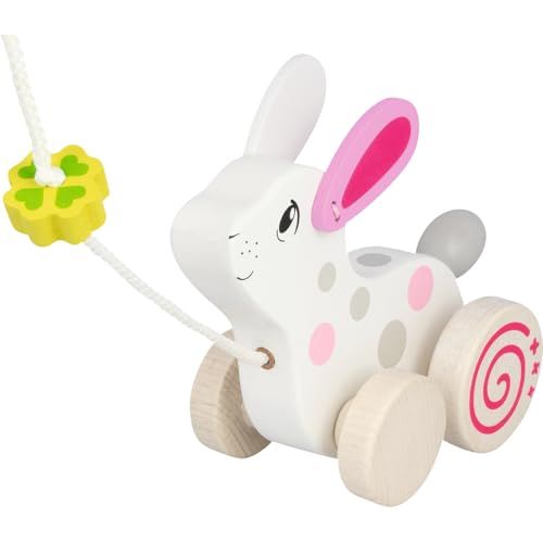 Goki 54897 – Ziehtier Hase aus Holz | Nachziehspielzeug ab 1 Jahr