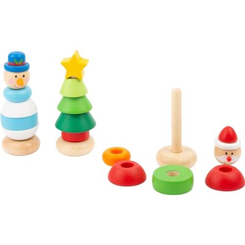 Stapelfiguren 3er Set Holz ab 12 Monaten Weihnachten Winterzeit Kinderspielzeug Schneemann, Nikolaus, Weihnachtsbaum