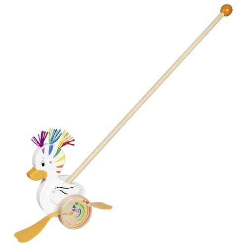 Goki Personalisierbar Regenbogen-Ente Holz-Schiebespielzeug, Flappende Füße, Kinder ab 18 Monaten