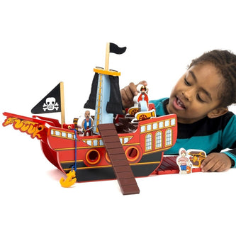 Lanka Kade (UK) Ltd, Baby & Kleinkind Lanka Kade Personalisierbares Piratenschiff aus Holz – inkl. Figuren & Zubehör | Fair Trade Spielset