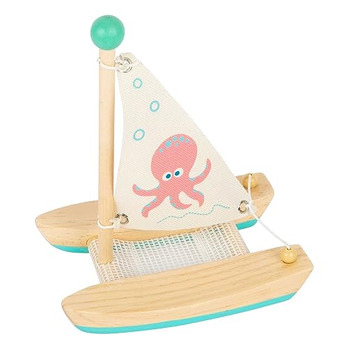 small Foot Wasserspielzeug Katamaran Oktopus aus Holz, Badespielzeug Wasser,  ab 24 Monate