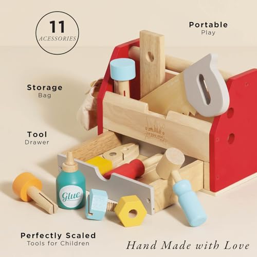 Le Toy Van – Personalisierbar Pädagogisches  Baustelle-Spielset aus Holz Werkzeugkiste für Rollenspiel  ab 3 Jahren