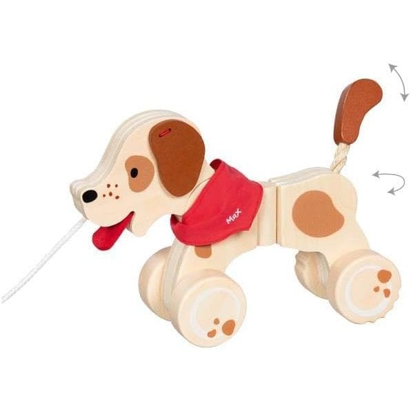 goki Baby & Kleinkind goki 54854 – Ziehtier Hund Max – Nachziehtier aus Holz mit Filzohren