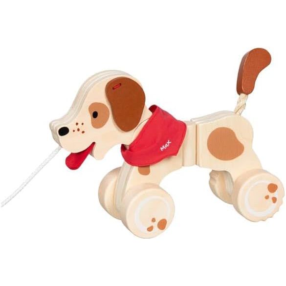 goki 54854 – Ziehtier Hund Max – Nachziehtier aus Holz mit Filzohren
