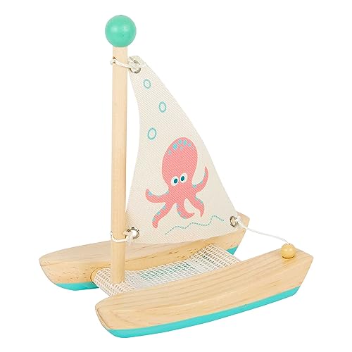 small Foot Wasserspielzeug Katamaran Oktopus aus Holz, Badespielzeug Wasser,  ab 24 Monate