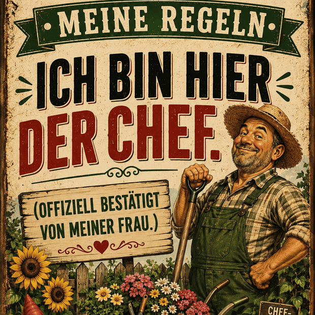 Spielezug-Opa Retroschild Retro Sprüche Schild 200x300mm Ich bin im Garten. ICH BIN HIER DER CHEF.
