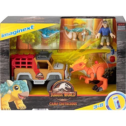 Fisher-Price Imaginext HCR94 - Jurassic World Neue Abenteuer Dino Abenteuerset, Fahrzeugset mit 3 Dinosaurier-Figuren, Dinosaurier Spielzeug für Kinder ab 3 Jahren
