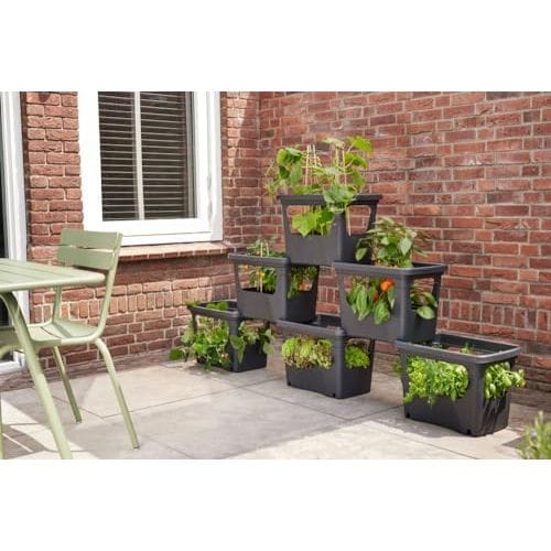 Elho Pflanzkiste elho Green Basics Stack & Grow 50 - Übertopf für Außen Züchten Und Ernten - Ø 50.9 x H 35.7 cm - Schwarz/Living Schwarz