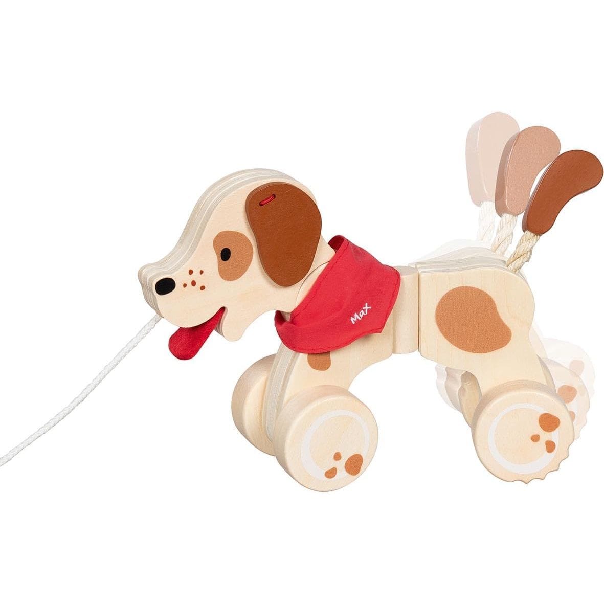 goki Baby & Kleinkind goki 54854 – Ziehtier Hund Max – Nachziehtier aus Holz mit Filzohren