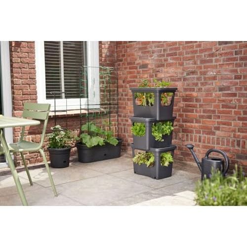 Elho Pflanzkiste elho Green Basics Stack & Grow 50 - Übertopf für Außen Züchten Und Ernten - Ø 50.9 x H 35.7 cm - Schwarz/Living Schwarz