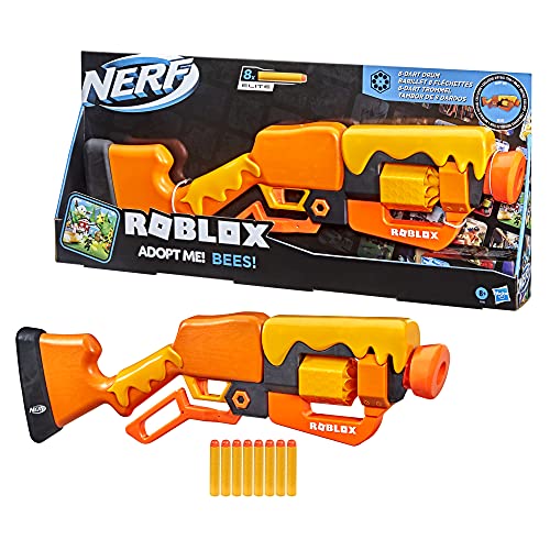 NERF Roblox Adopt Me!: Bees! Blaster, rotierende 8-Dart Trommel, 8 Elite Darts, ab 8 Jahren