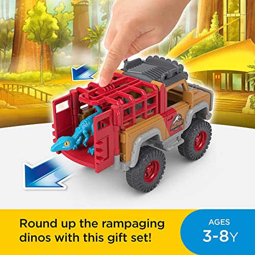 Fisher-Price Imaginext HCR94 - Jurassic World Neue Abenteuer Dino Abenteuerset, Fahrzeugset mit 3 Dinosaurier-Figuren, Dinosaurier Spielzeug für Kinder ab 3 Jahren