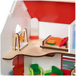goki 51458 – Personalisierbares Tragbares Puppenhaus Holz Spielhaus mit Möbeln und Puppen, komplett möbliert, mit Tragegriff