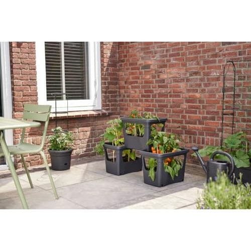 Elho Pflanzkiste elho Green Basics Stack & Grow 50 - Übertopf für Außen Züchten Und Ernten - Ø 50.9 x H 35.7 cm - Schwarz/Living Schwarz