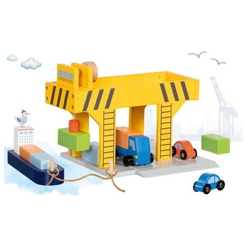 goki Baby & Kleinkind Personalisierbar Goki Hafen Holzspielzeug Hafenkran mit Schiff ab 3 Jahren