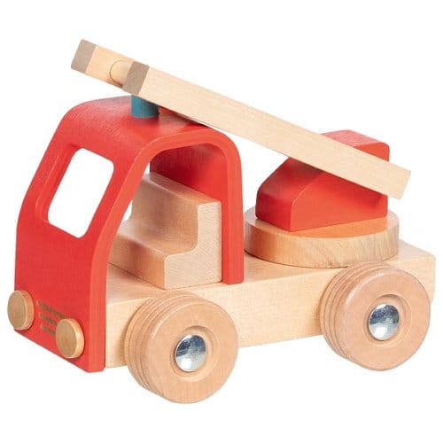 goki Kleinkind Spielzeug Personalisierbar Feuerwehr Leiterwagen Holzspielzeug ab 24 Monaate