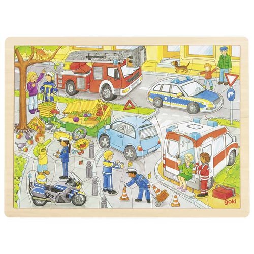 Goki 57429 Einlegepuzzle Polizeieinsatz Holz Puzzle Polizei