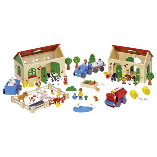 Goki Personalisierbaren Bauernhof-Set XXL ab 3 Jahren Holzspielzeug