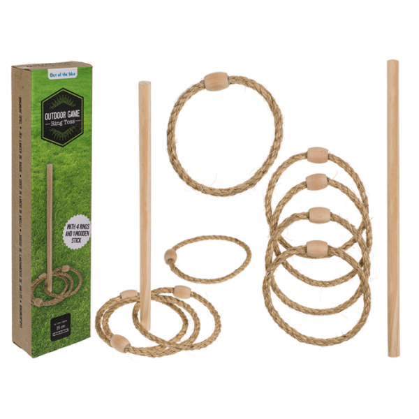 Ringwurf-Spiel, inklusive 1 Holzstange und 4 Ringen, in Geschenkverpackung ab 3 Jahren