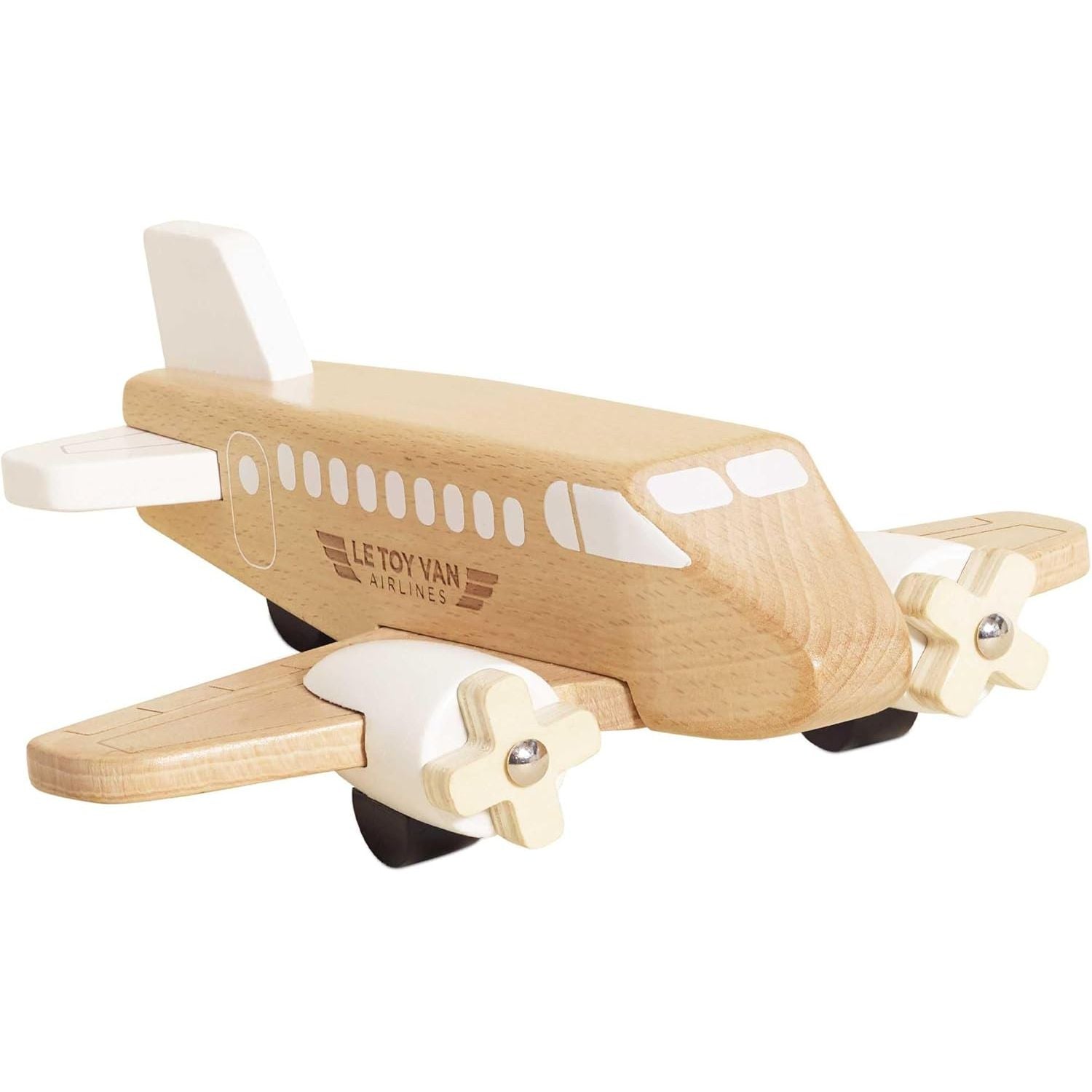 Le Toy Van Wooden Aeroplane Toy, Timeless Children's Toy with Rotating Propellers, Suitable for Children from 3 Years, Natural Wood