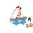 goki Baby & Kleinkind goki 54849 - Ziehschiff AHOI mit Motorikschleife aus Holz, Nachzieh-Spielzeug mit Bootmotiv, Lernspielzeug inkl. Schnur, ab 1 Jahr