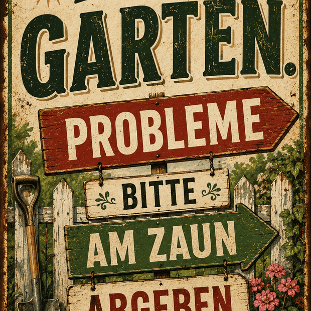 Spielezug-Opa Retroschild Retro Sprüche Schild 200x300mm Ich bin im Garten. Probleme bitte am Zaun abgeben.