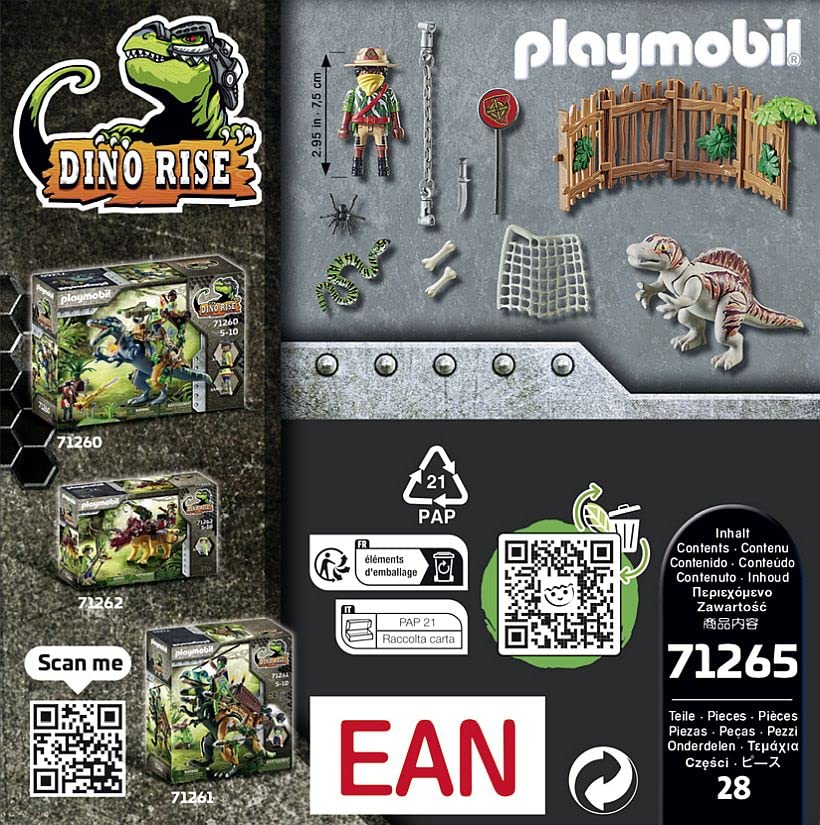 PLAYMOBIL Dino Rise 71265 Spinosaurus-Baby, Dinosaurier im Käfig, Spielzeug für Kinder ab 5 Jahren