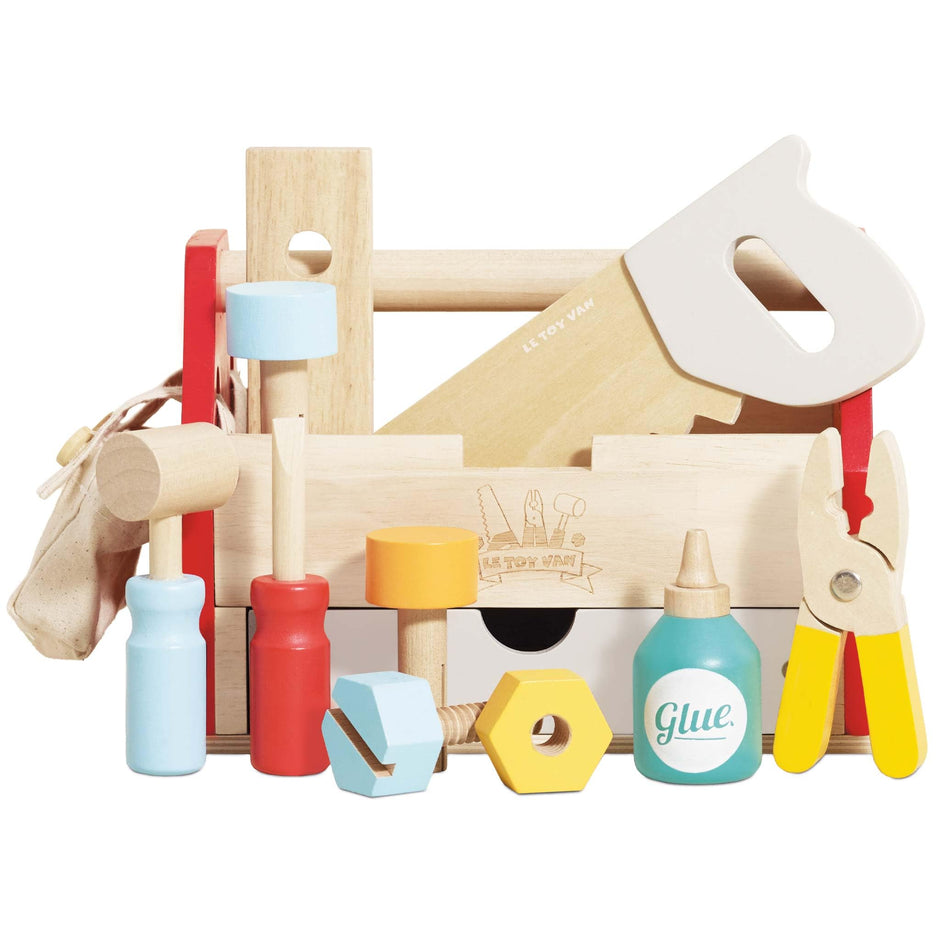 Le Toy Van – Personalisierbar Pädagogisches  Baustelle-Spielset aus Holz Werkzeugkiste für Rollenspiel  ab 3 Jahren