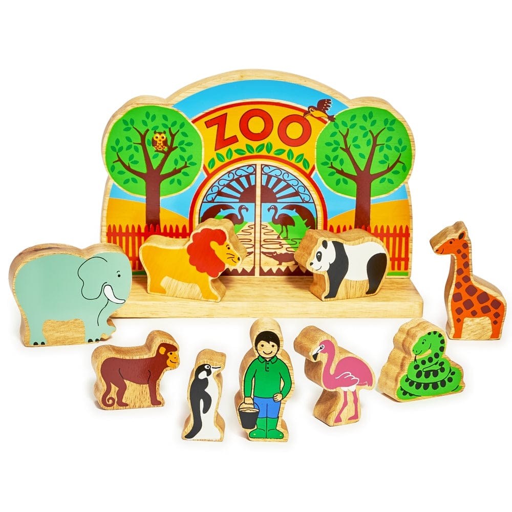Lanka Kade (UK) Ltd, Baby & Kleinkind Lanka Kade Junior Zoo aus Holz – Tier-Spielset mit 9 Figuren & Zoo-Kulisse | Fair Trade