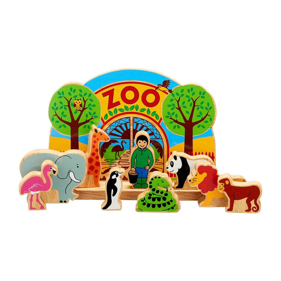 Lanka Kade (UK) Ltd, Baby & Kleinkind Lanka Kade Junior Zoo aus Holz – Tier-Spielset mit 9 Figuren & Zoo-Kulisse | Fair Trade