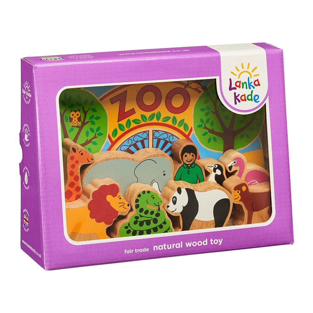 Lanka Kade (UK) Ltd, Baby & Kleinkind Lanka Kade Junior Zoo aus Holz – Tier-Spielset mit 9 Figuren & Zoo-Kulisse | Fair Trade