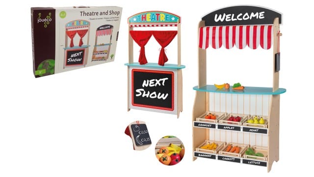 Jouéco Baby & Kleinkind Jouéco® 2-in-1 Schauplatz & Geschäft mit Zubehör – Holz-Spielset