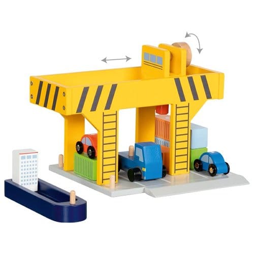 goki Baby & Kleinkind Personalisierbar Goki Hafen Holzspielzeug Hafenkran mit Schiff ab 3 Jahren