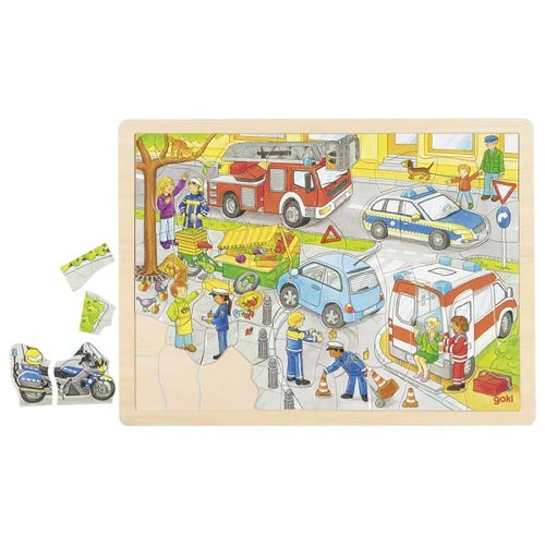 Goki 57429 Einlegepuzzle Polizeieinsatz Holz Puzzle Polizei