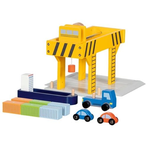 goki Baby & Kleinkind Personalisierbar Goki Hafen Holzspielzeug Hafenkran mit Schiff ab 3 Jahren