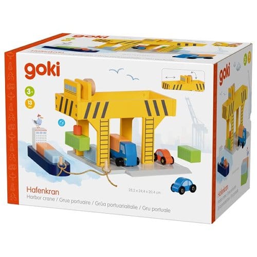 goki Baby & Kleinkind Personalisierbar Goki Hafen Holzspielzeug Hafenkran mit Schiff ab 3 Jahren