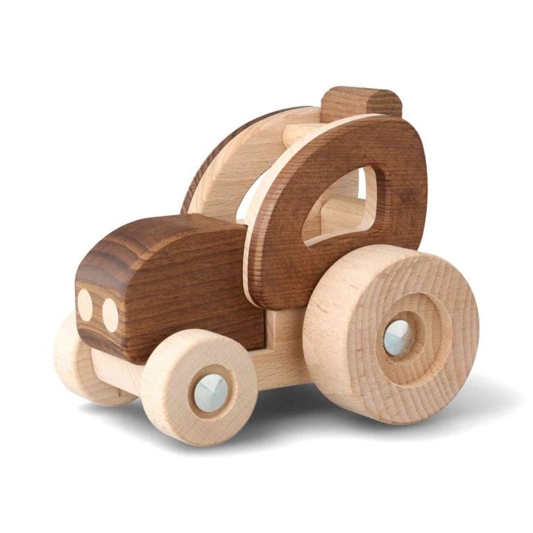 Goki Holzspielzeug Traktor Natur Ohne Name Goki Naturtraktor Personalisierbarer Trecker Nachhaltiger Holztraktor ab 2 Jahren